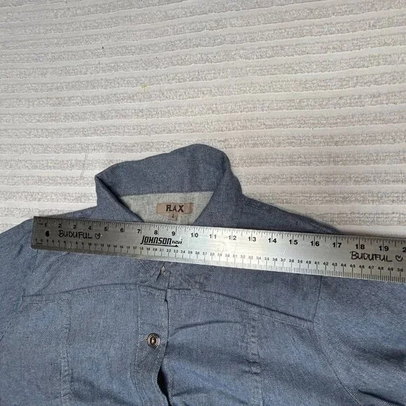 Flax Women Button Front Shirt Linen Cotton Long Sleeve Top Blue Large Casual New